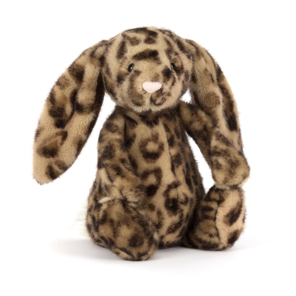 Cobblehop Bunny, a brown leopard-print Jellycat bunny